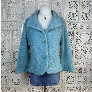Etcetera Baby Blue Soft Fuzzy Mohair Blend Chunky Button‎ Cardigan Sz Small